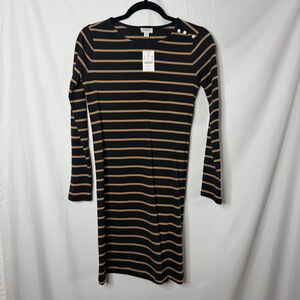 NEW with tags Women's J.Crew Long Sleeve Striped Dress XXS Black Tan